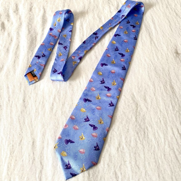 Tango Tropical Fish Print Blue Silk Tie Men's Necktie Cruise Vacation‎ Fun - Picture 1 of 3